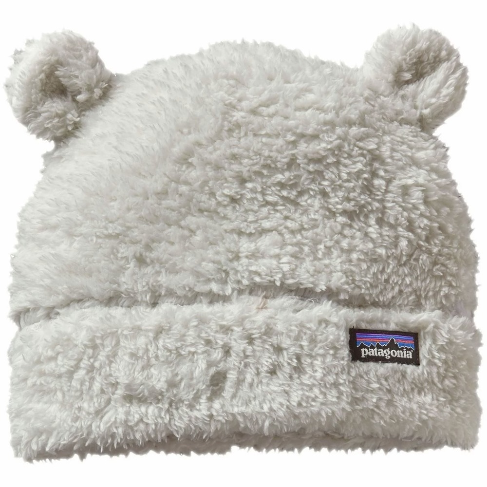 Patagonia Hat Baby Furry Friends Bear Ears Fleece Cream White 12-24M Winter Hat